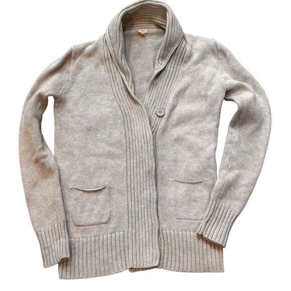 J. Crew Factory Sweaters - J. Crew Light Beige Shawl Collar Cotton Cardigan Covered Buttons Women's Small